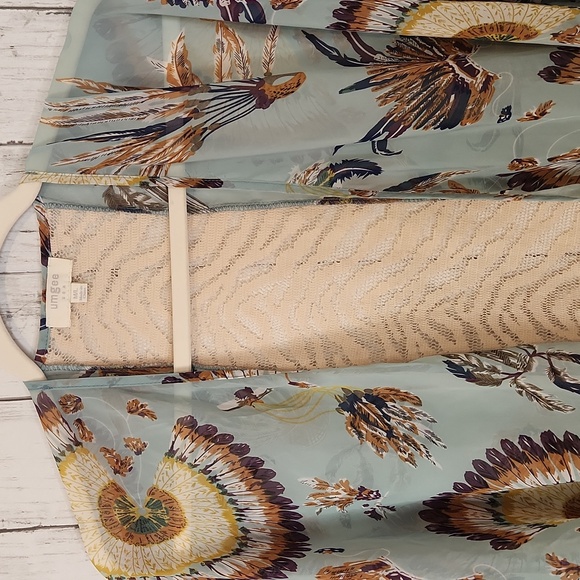 Umgee Boho Feather Print Kimono Cardigan M/L Lightweight Open Front Layer - Picture 4 of 6